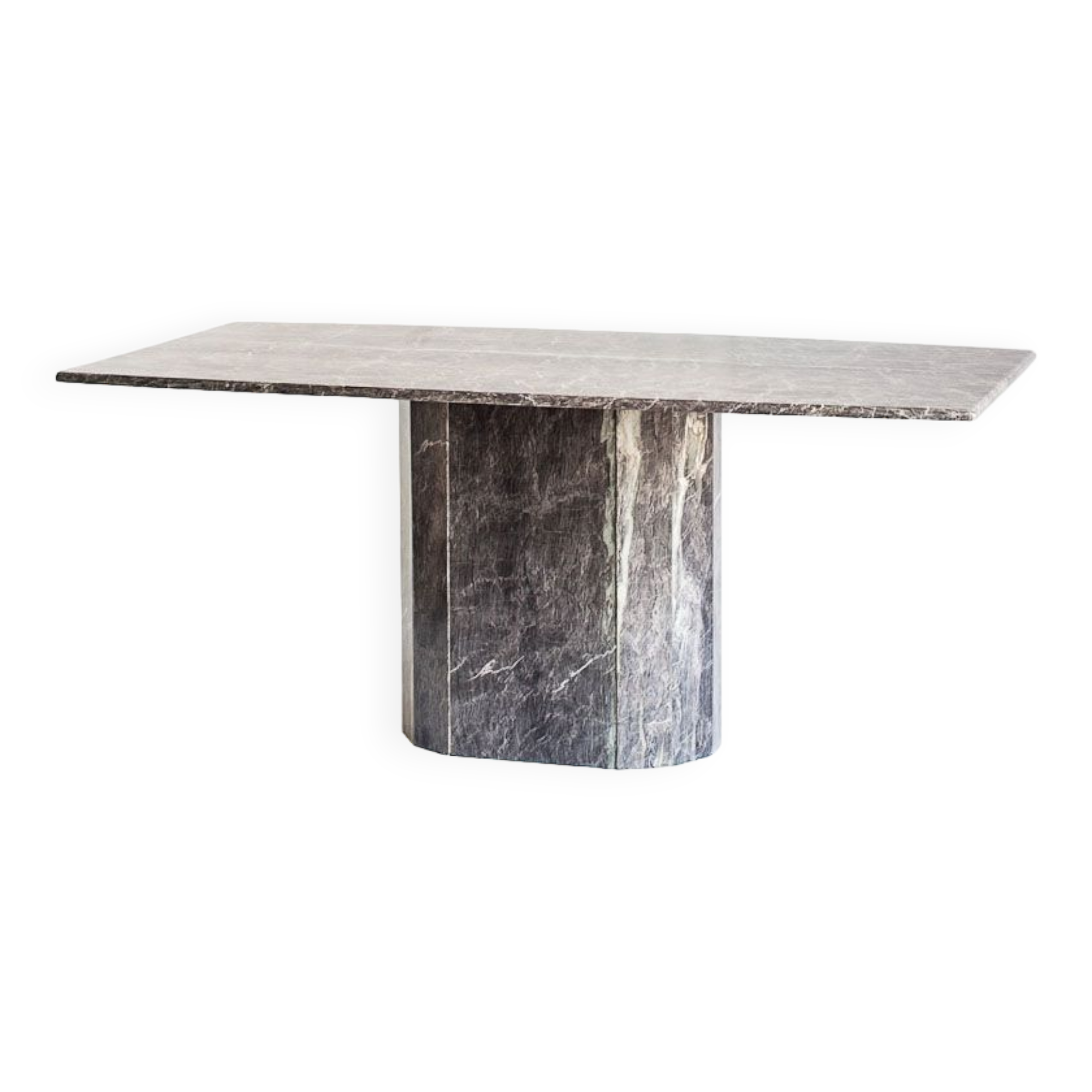 Vintage dining table. Gray marble. Italy, 90s
