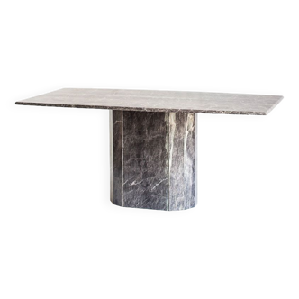 Table à manger vintage. Marbre gris. Italie, années 90