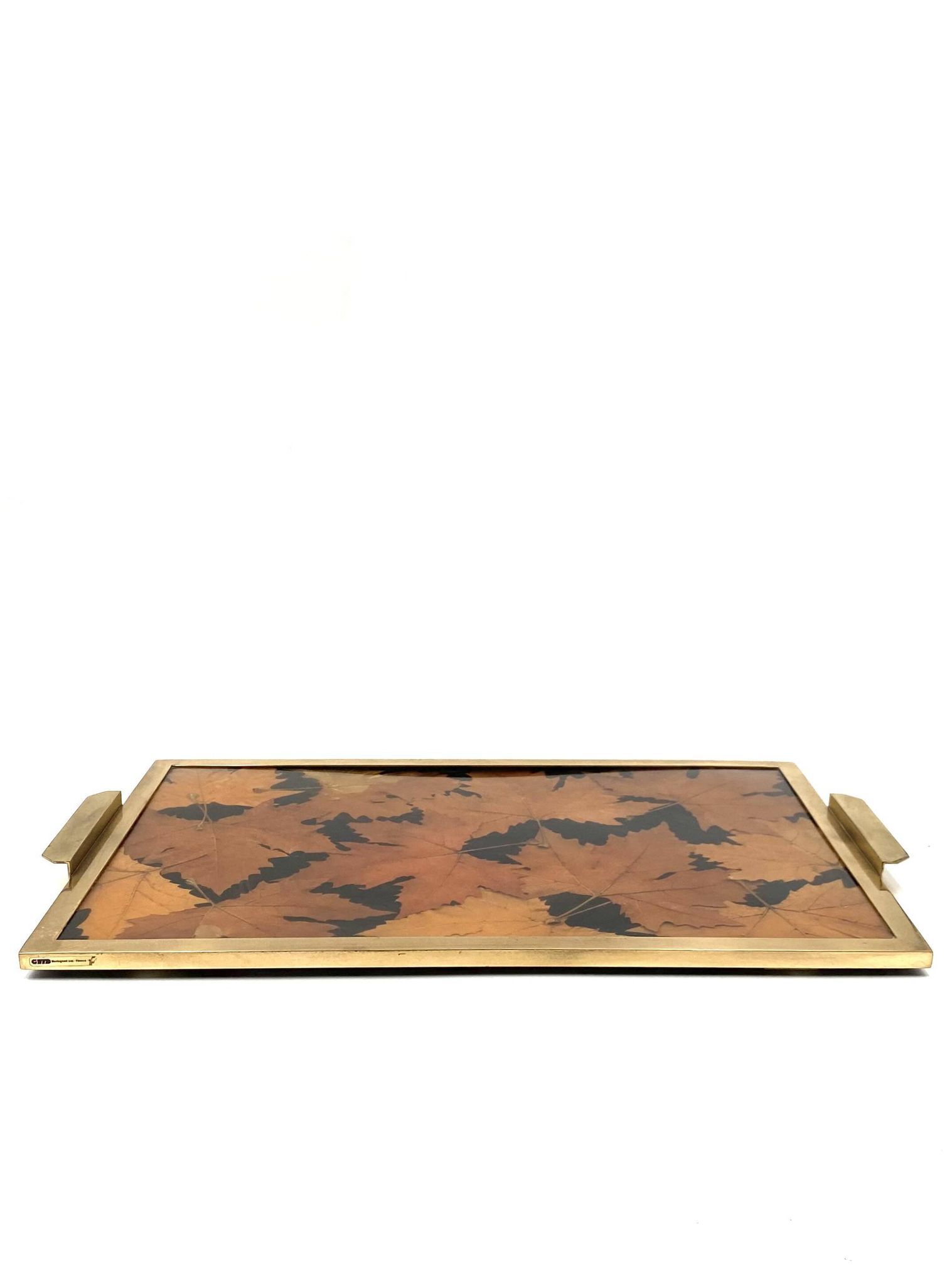 Hollywood regency brass and leaves resin tray, Montagnani Firenze Italy 1970s