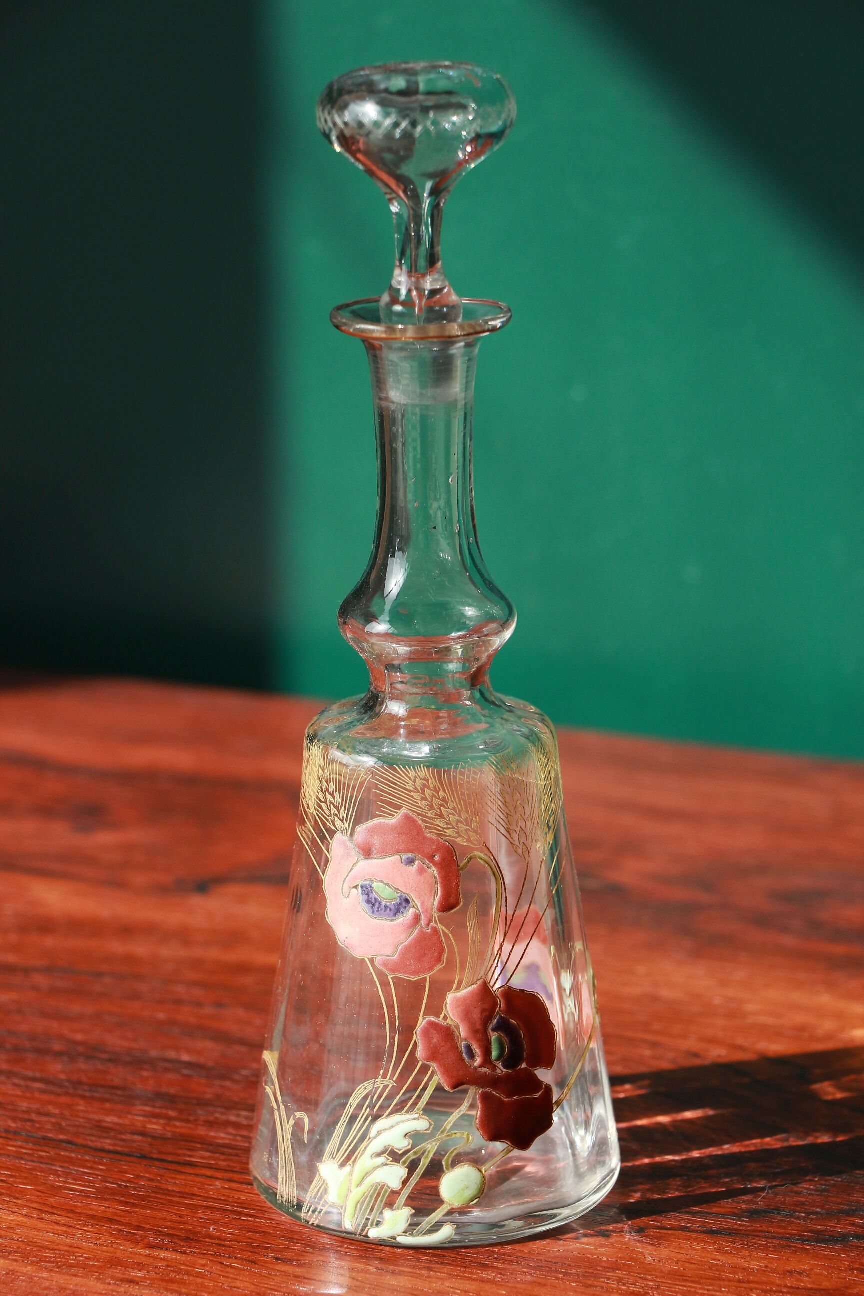 Liquor decanter - poppy flowers décor - art nouveau - legras