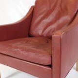 Armchair Model 2207 Made In Red Leather & Oak Frame By Børge Mogensen From 1960s