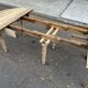 Round extendable dining table with flaps, stripped in raw oak, with 4 extensions.
