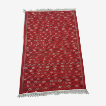 Red Berber carpet Handmade wool 130x200cm