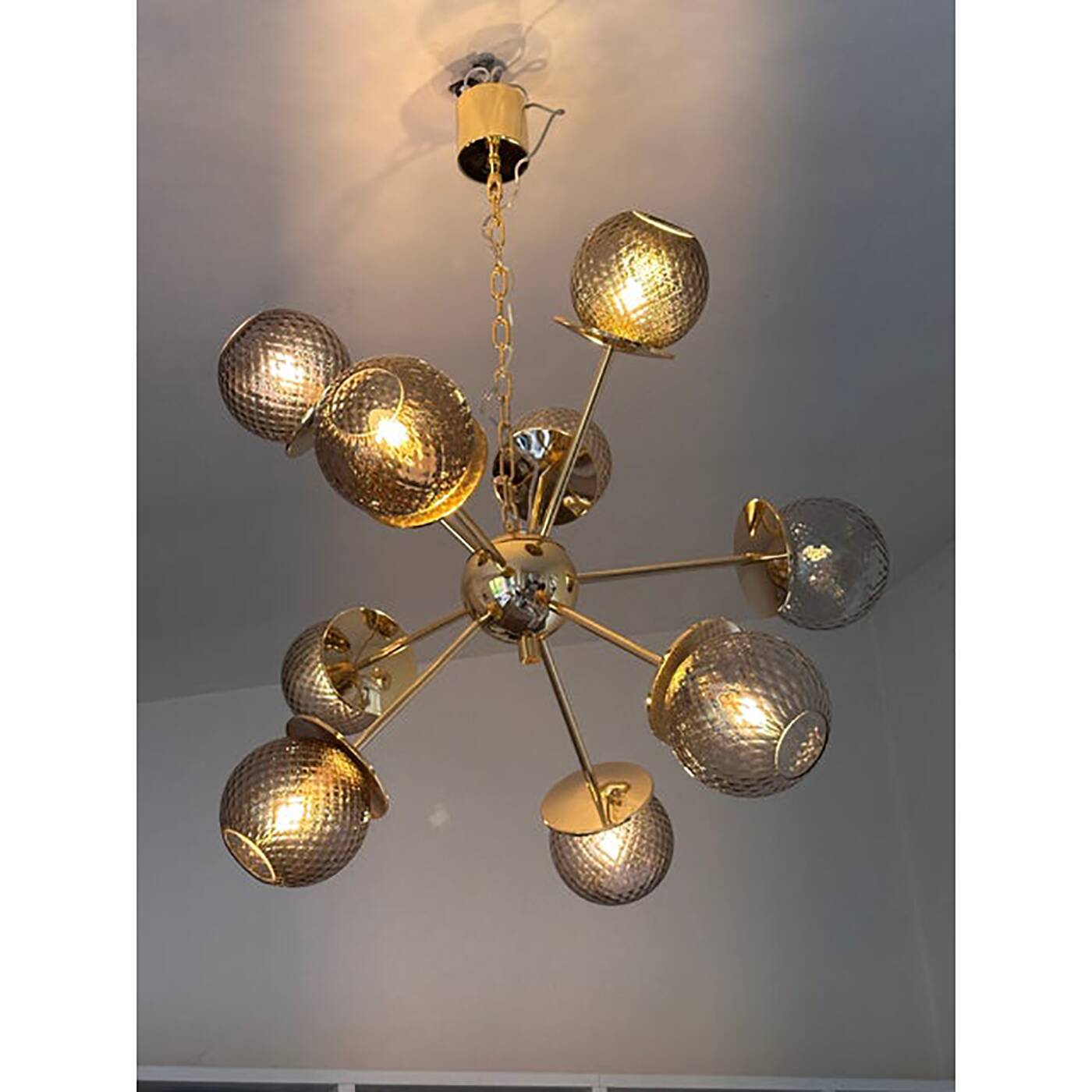 Contemporary Italian Gold Chandelier Sputnik in Style Murano Glass Smoked "