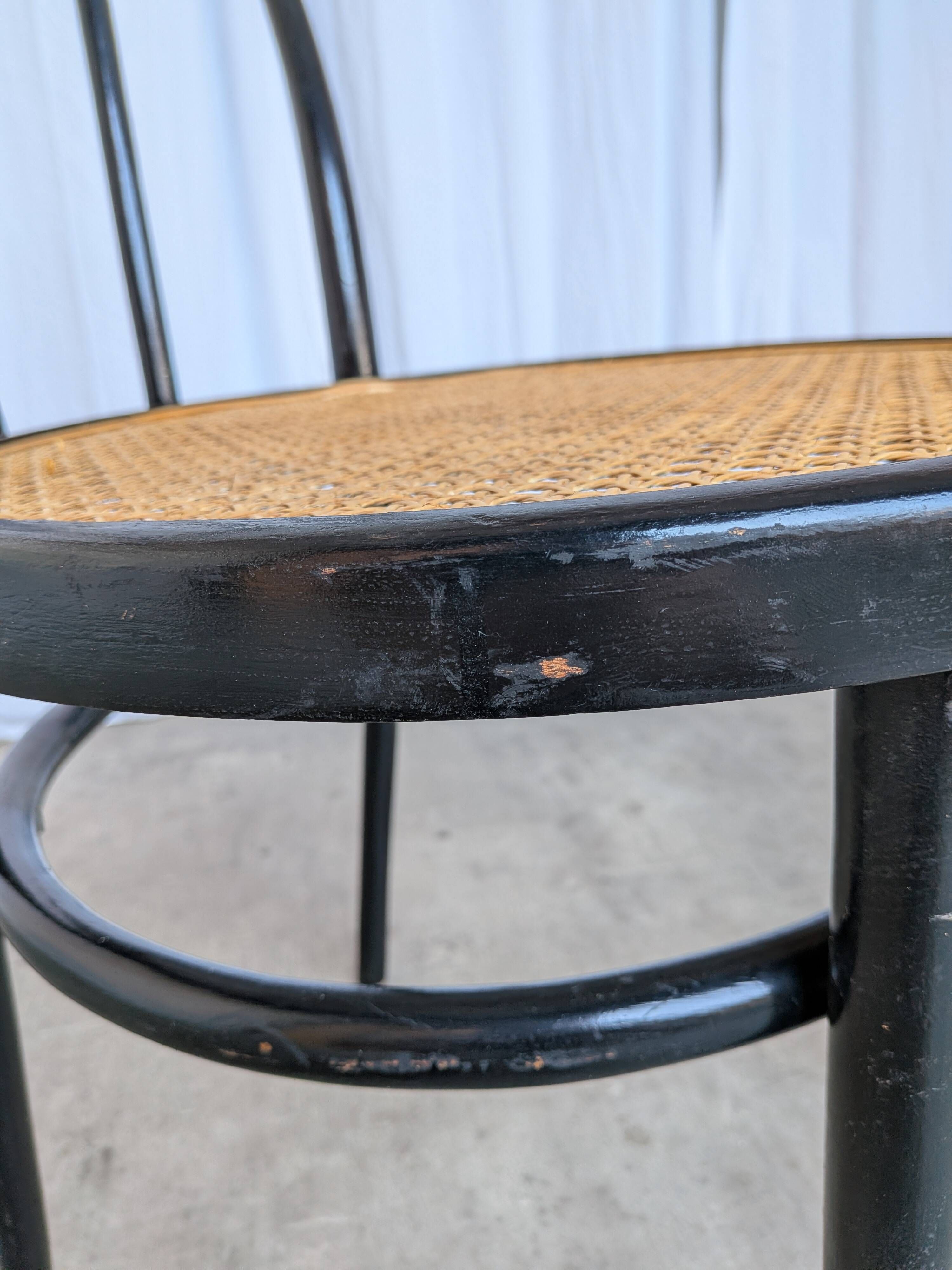 Mid-Century Thonet Style Dining Chair / Black Bentwood & Cane Seat Vintage