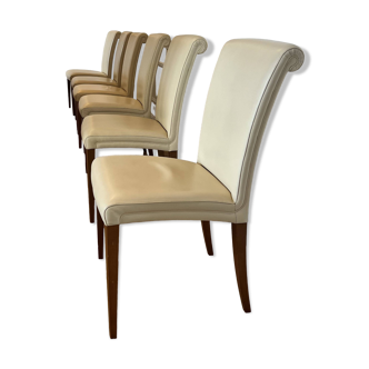 Poltrona Frau 6 chaises Vittoria cuir ivoire pieds en hêtre teintés noyer