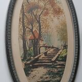 Pair of color lithographed landscape paintings