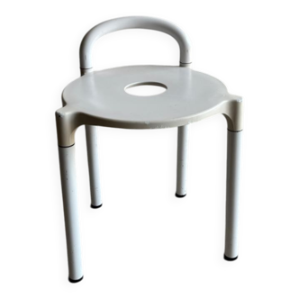 White molded plastic Kartell stool with metal legs — Anna Castelli Ferrieri, 1970s