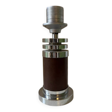 Pied de Lampe Vintage Chrome et skaï vintage Roche Bobois 1975