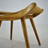 Pair of beech straw stools, 1960s, Czechoslovakia