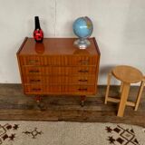 Vintage chest of drawers with 4 drawers handles bakelite feet spindle year 1960
