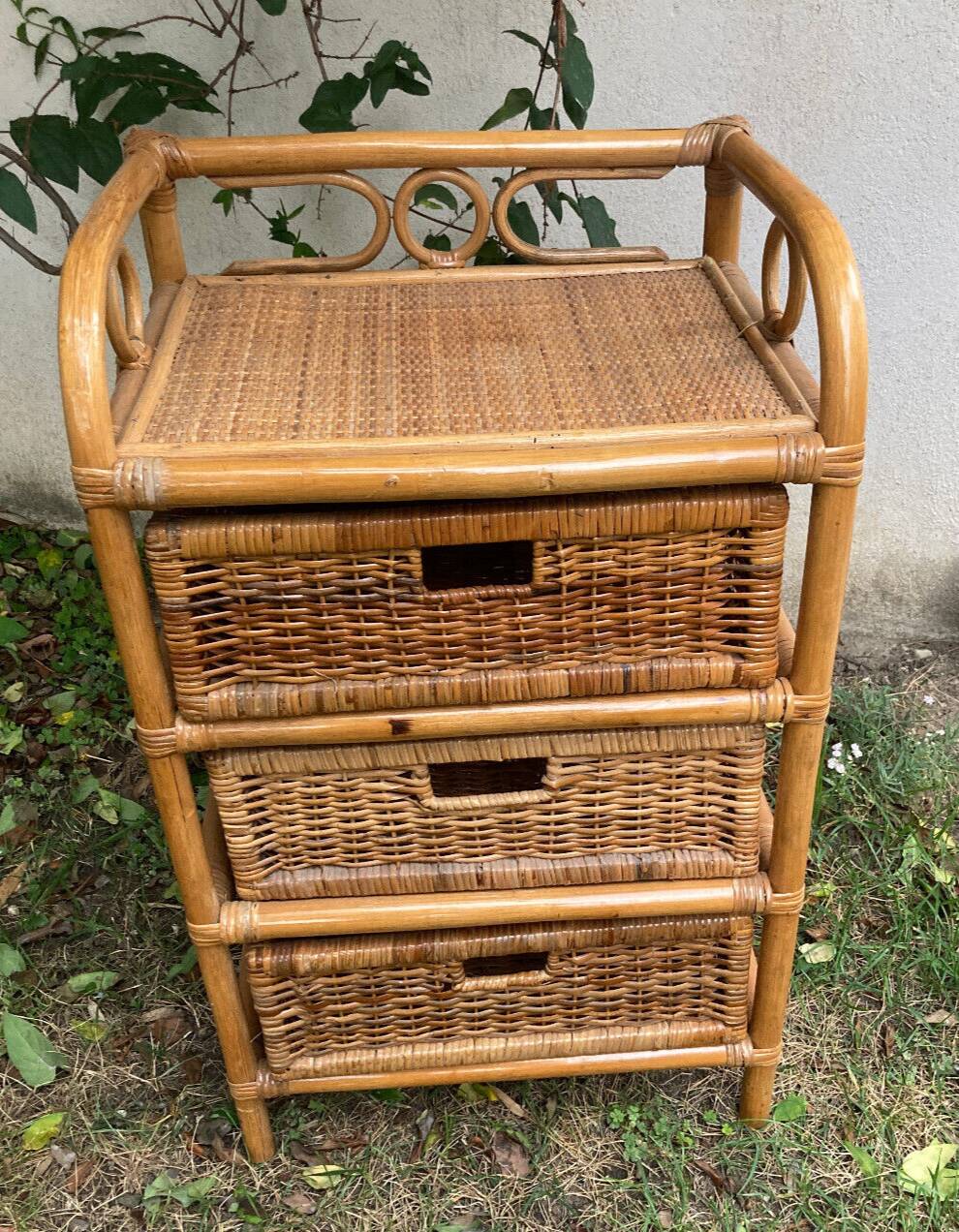 Commode trois tiroirs - Bambou Rotin - vintage