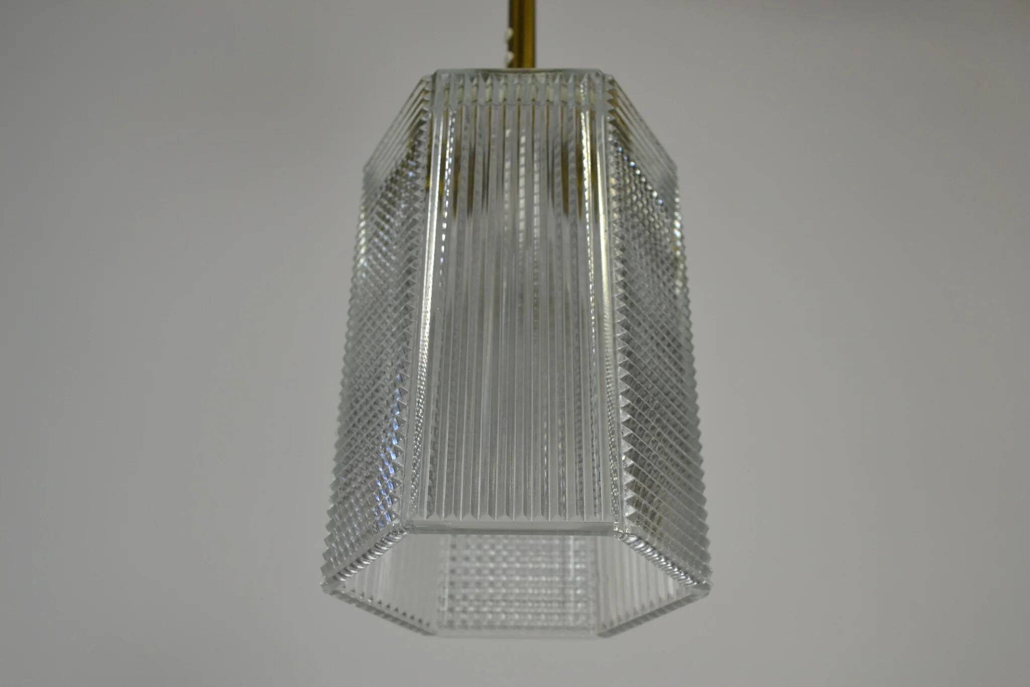 Pendant Lamp, Pressed Glass and Brass, 1960s, Sweden