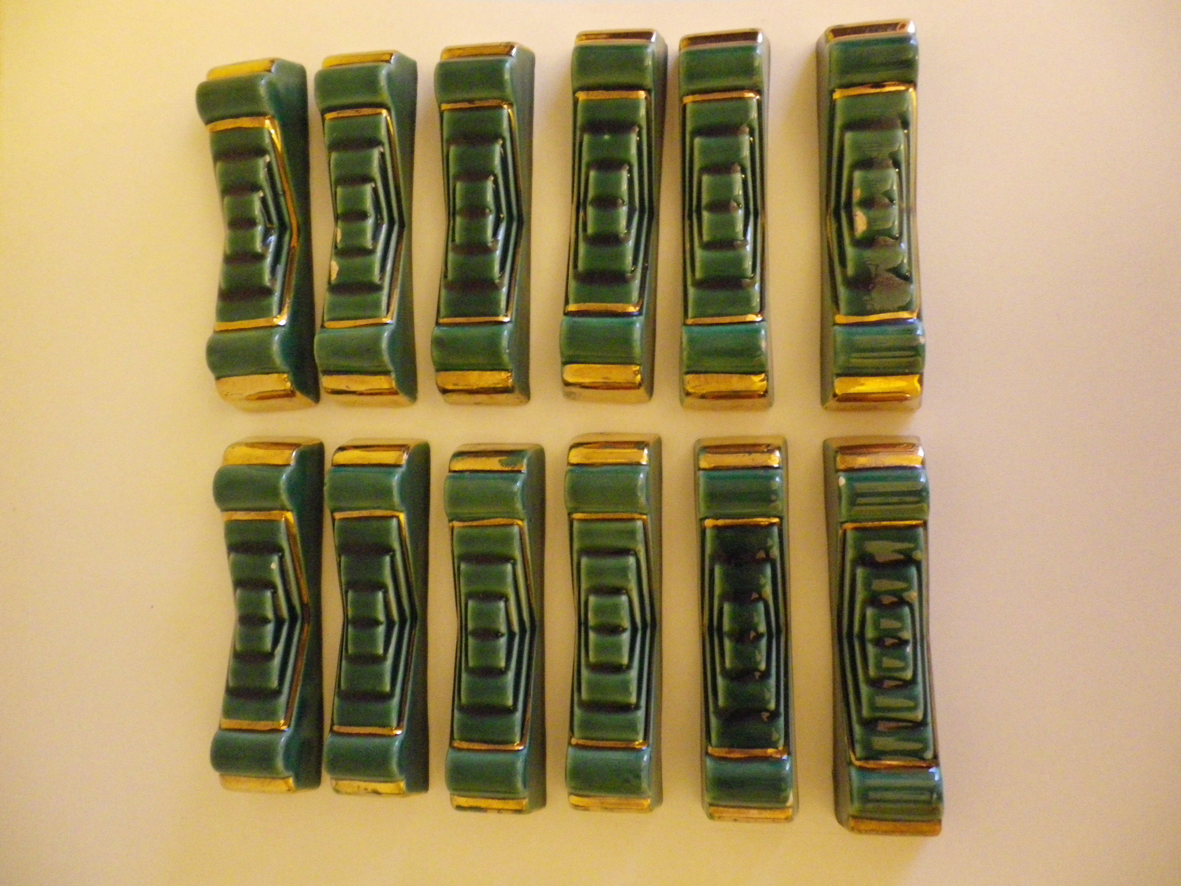 12 Doors green/golden ceramic knives - 1950s