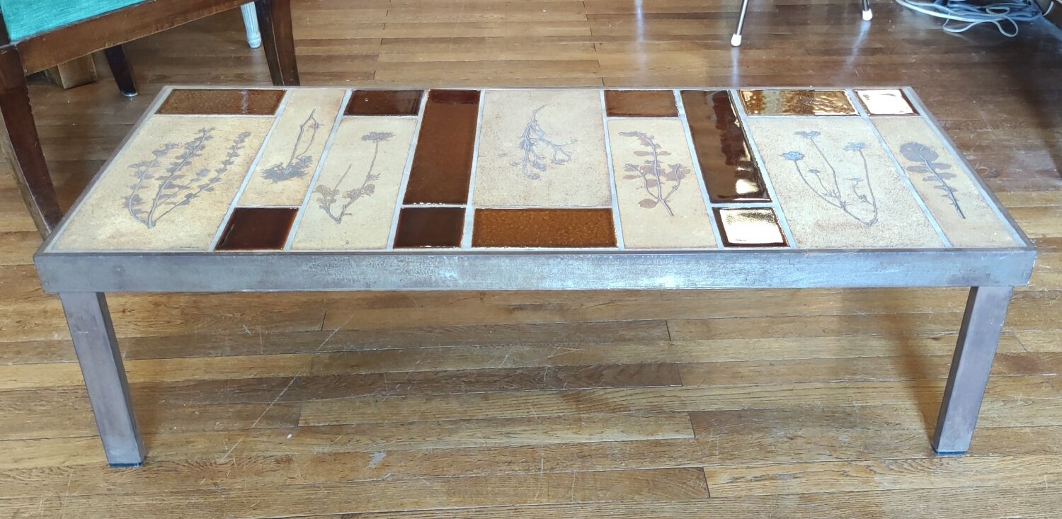 Coffee table herbarium décor Roger Capron Vallauris