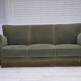 1960s, Danish 3-seater sofa, original green furniture velour, oak wood.