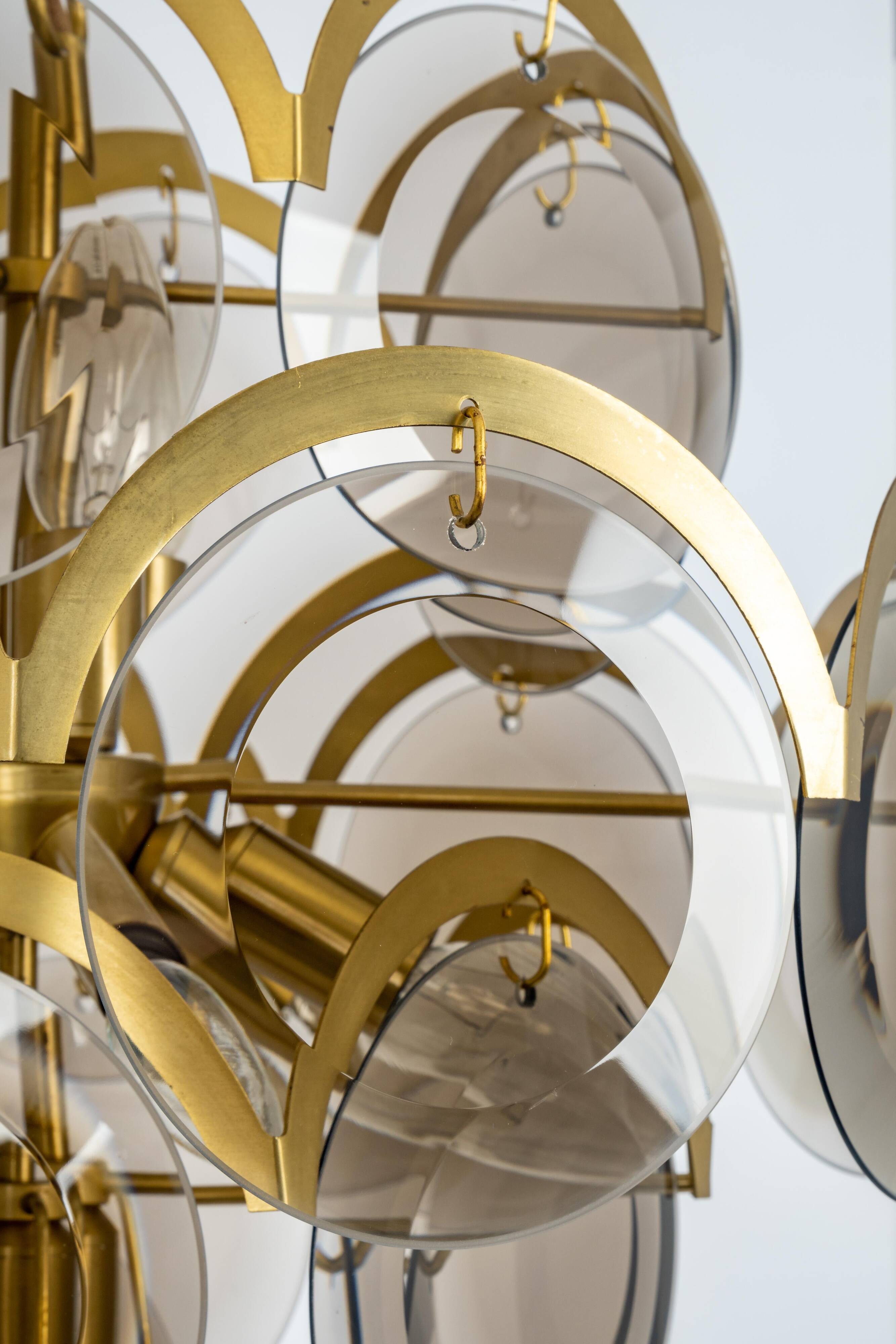 Vistosi Disc Chandelier in Smoked Glass, Italy, 1960s