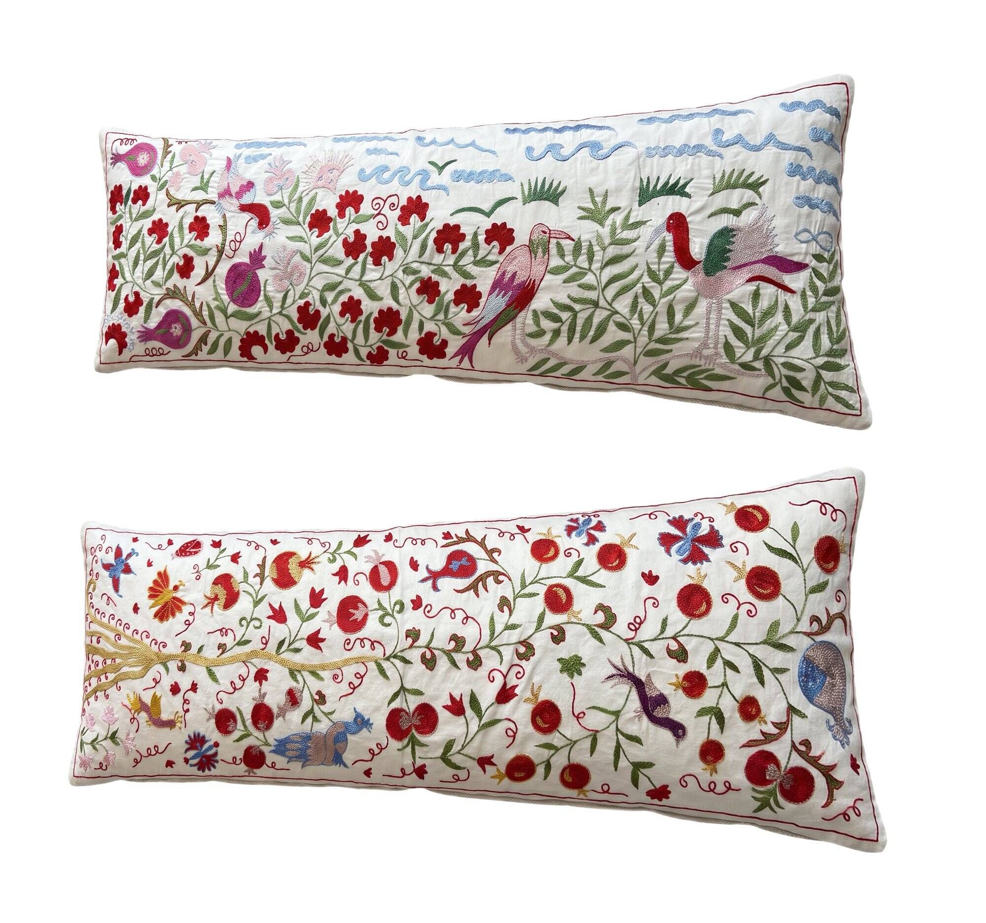 Set of 2 vintage embroidered cushion covers 46x136 cm