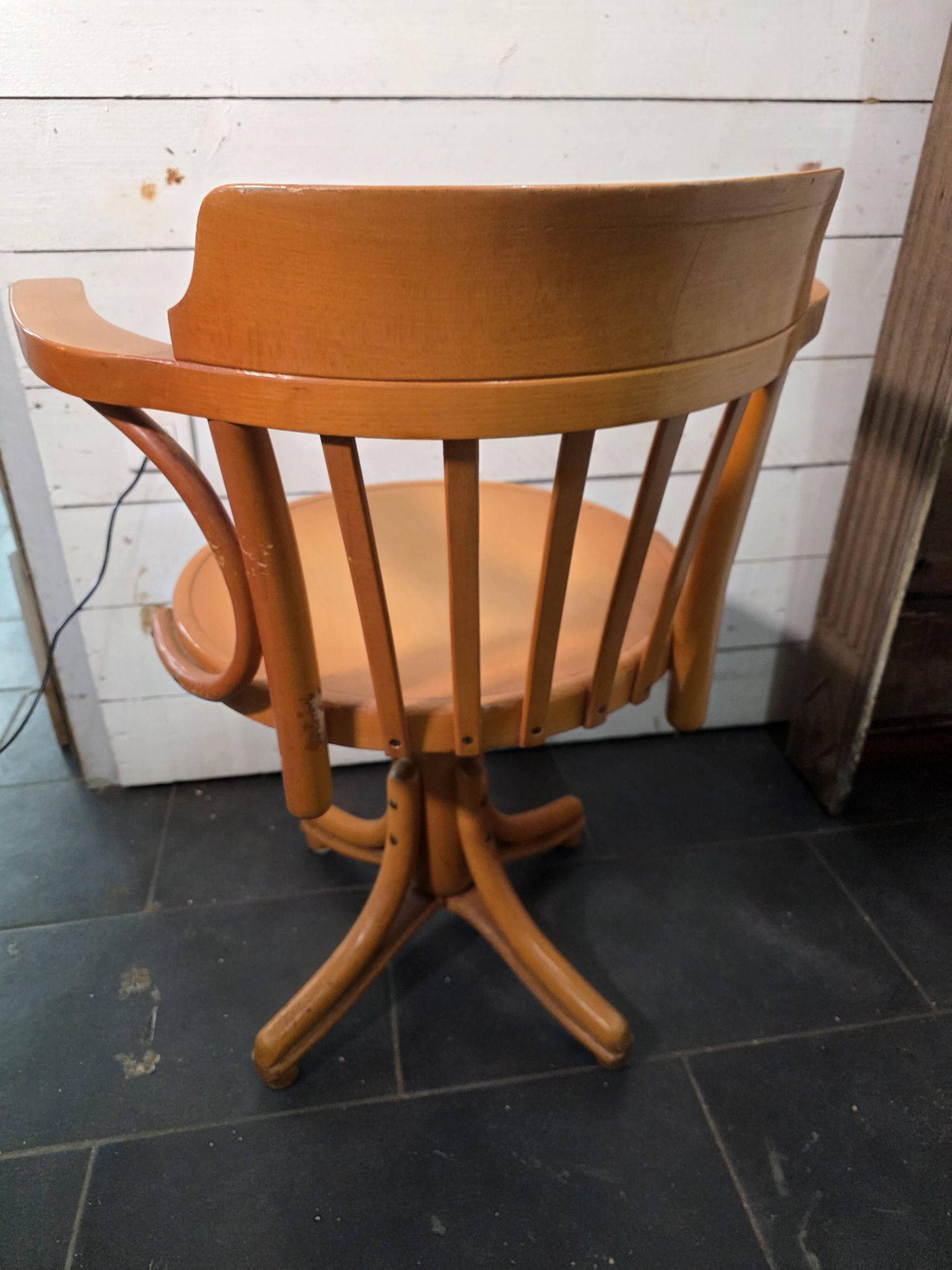 Swivel office chair in curved wood, 1950s