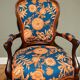 Restored Louis-Philippe cabriolet armchair, blue and orange floral fabric.