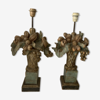 Pair of painted carved wood lamps Italy