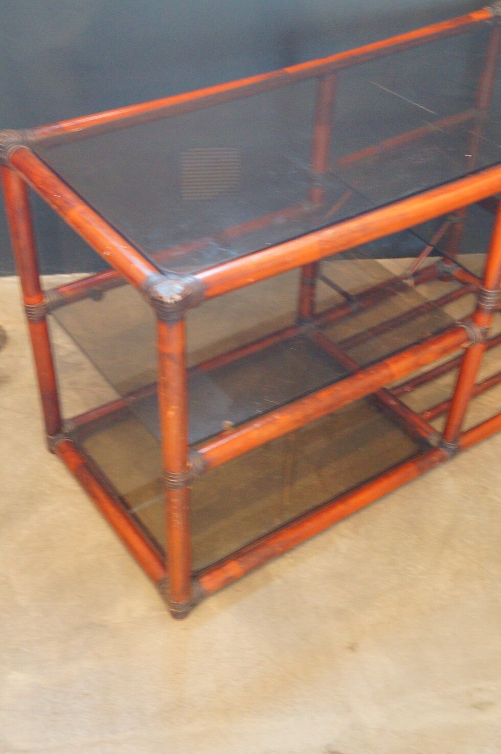 Rattan and leather bookcase 1970