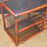 Rattan and leather bookcase 1970