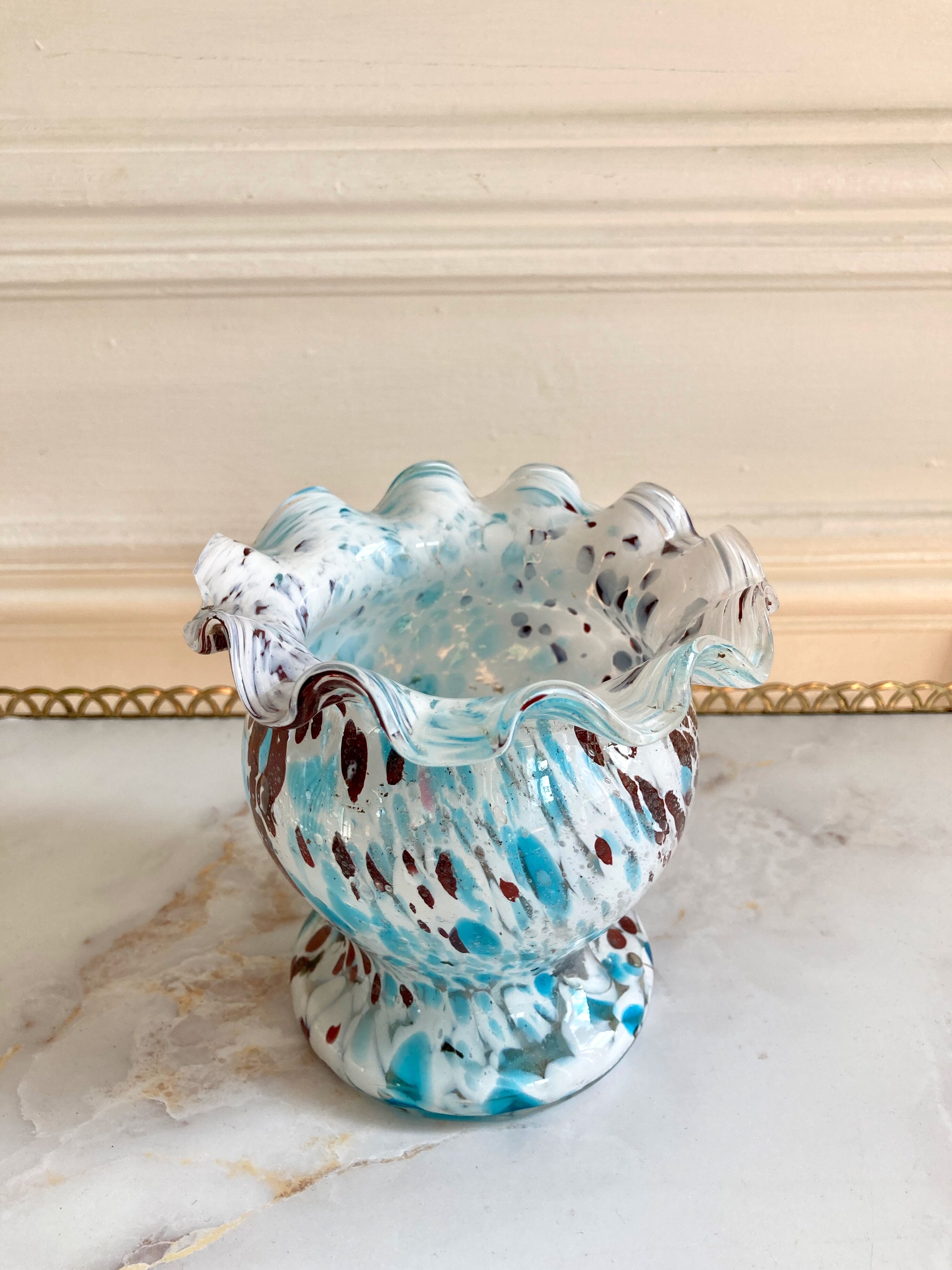 Vase verre moucheté verreries de Clichy Pantin