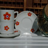 2 tasses mugs et soucoupes en porcelaine Colombia Vintage 1970s