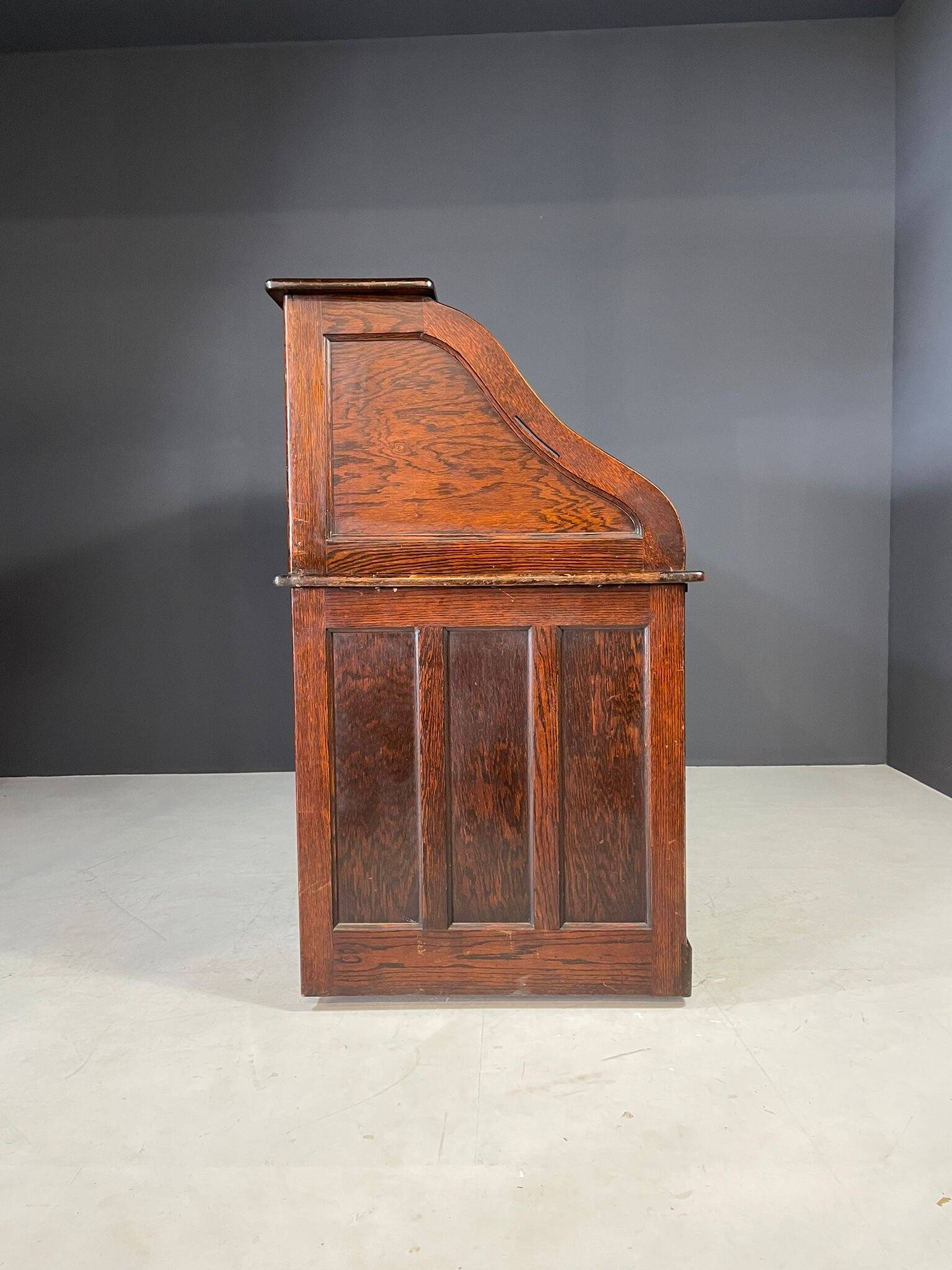 American roll-top desk, solid oak, Czechoslovakia, 1930s