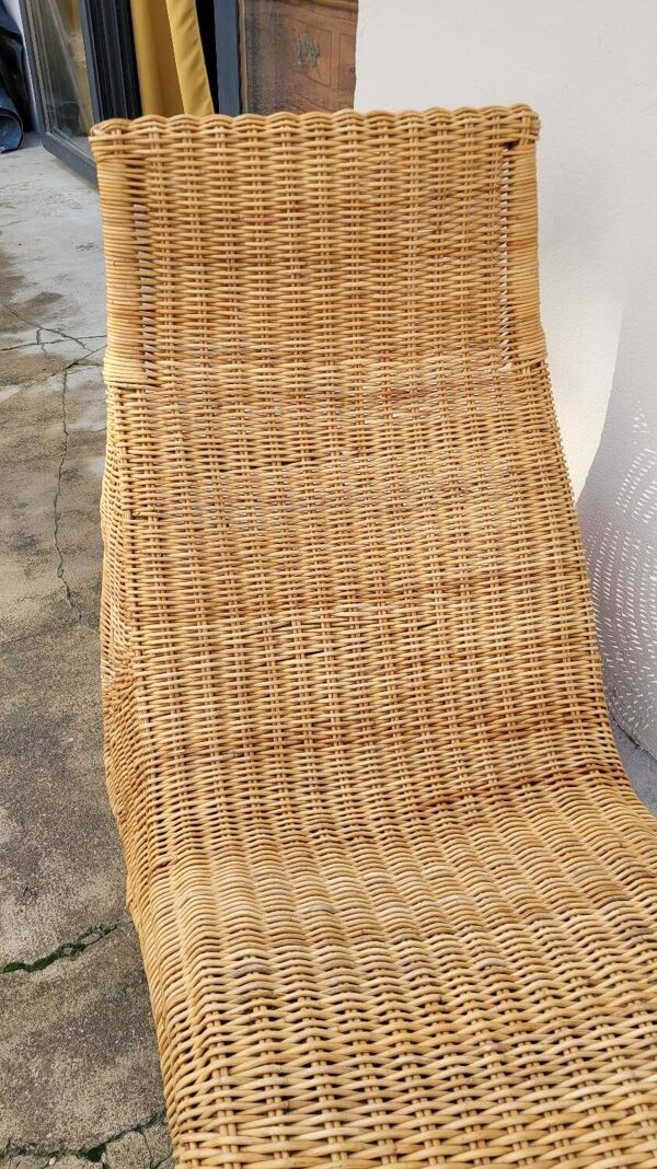 Chaise longue transat lit de repos en rotin vintage -1970s