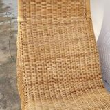 Vintage rattan chaise longue deck chair - 1970s