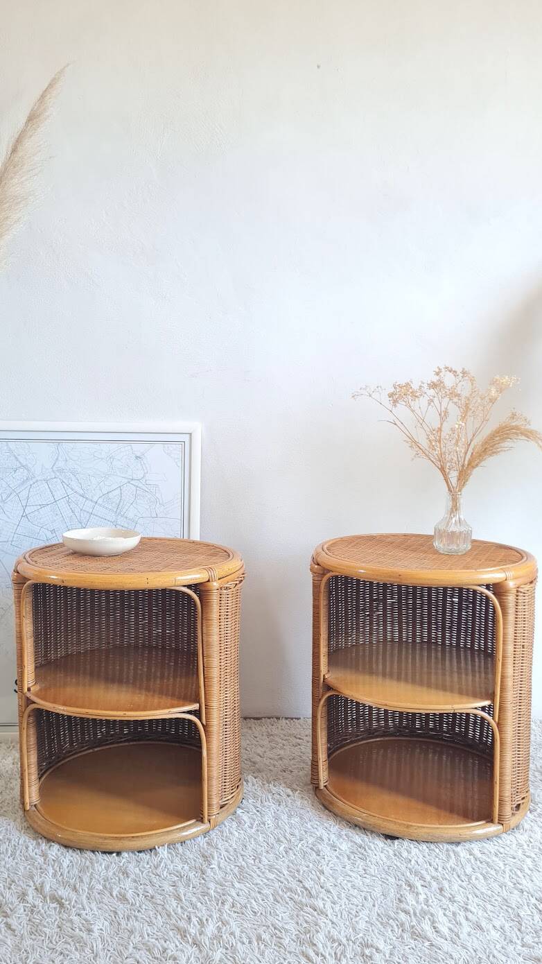 Pair of wicker bedside tables circa the 1970s.