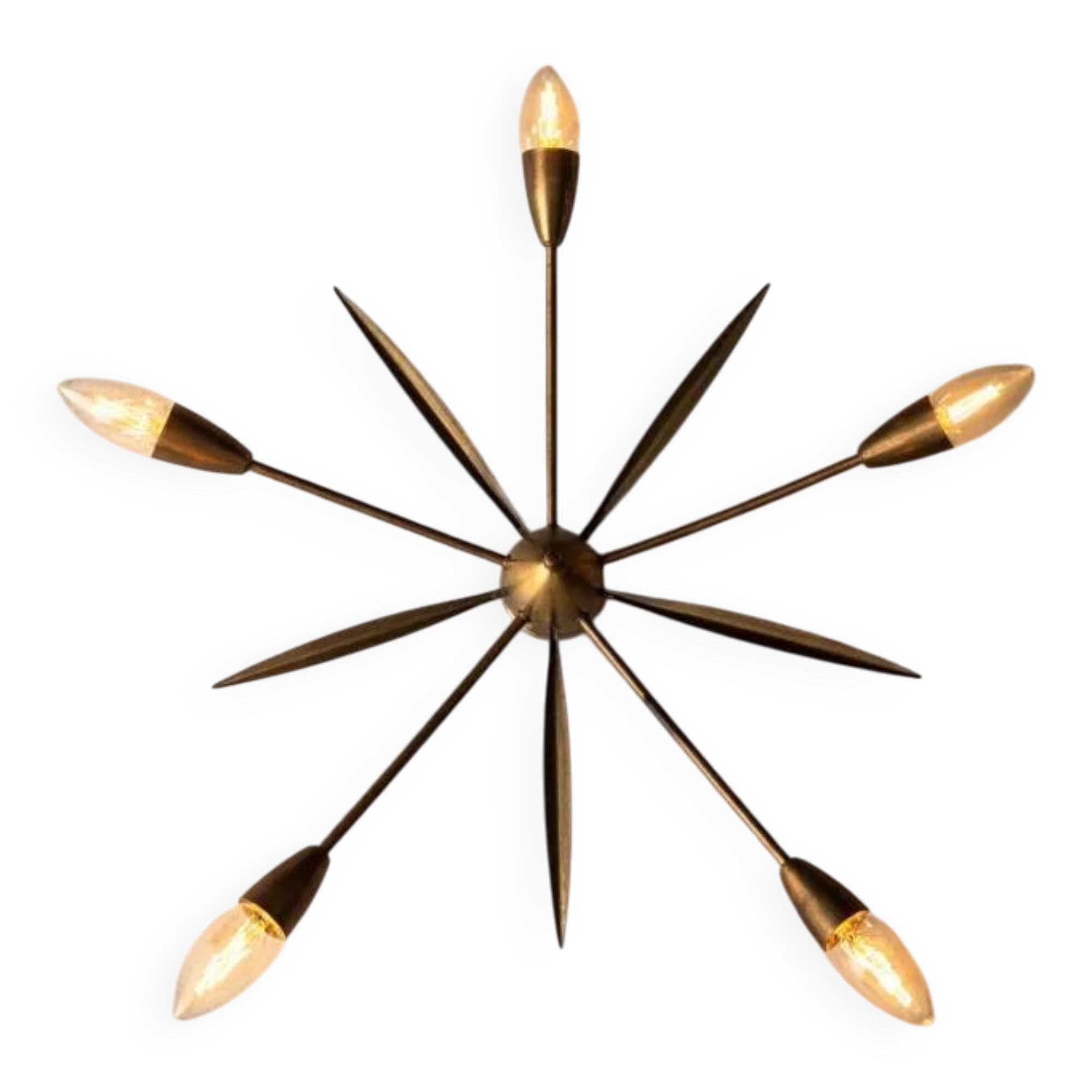 Mid-century Sputnik ceiling lamp brass 1950s