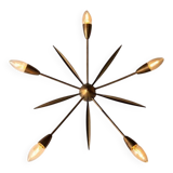 Mid-century Sputnik ceiling lamp brass 1950s