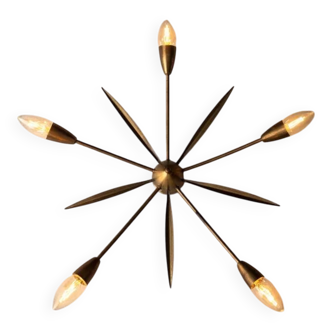 Mid-century Sputnik ceiling lamp brass 1950s