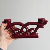 Vintage burgundy red ceramic candlestick