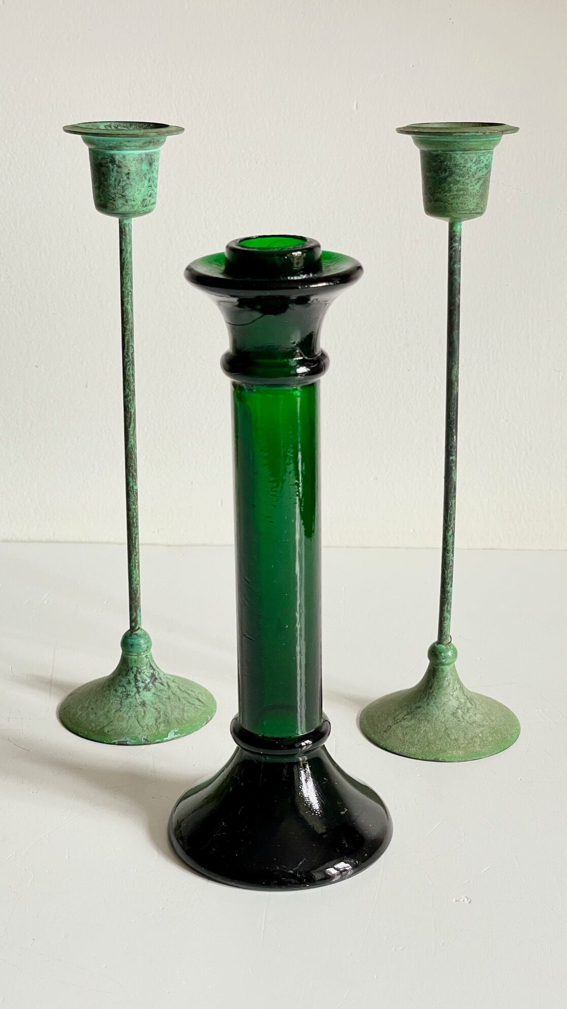 Bougeoirs vintage verre et métal