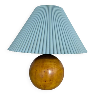 Lampe en bois boule 1990 abat jour plissé