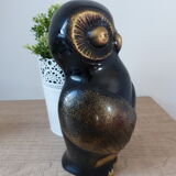 Statuette chouette laquée noire et dorée style asiatique