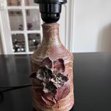 Stoneware lamp with pink decoration from the 70s
