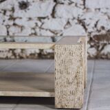 Coffee table in travertine and glass by Claude Berraldacci