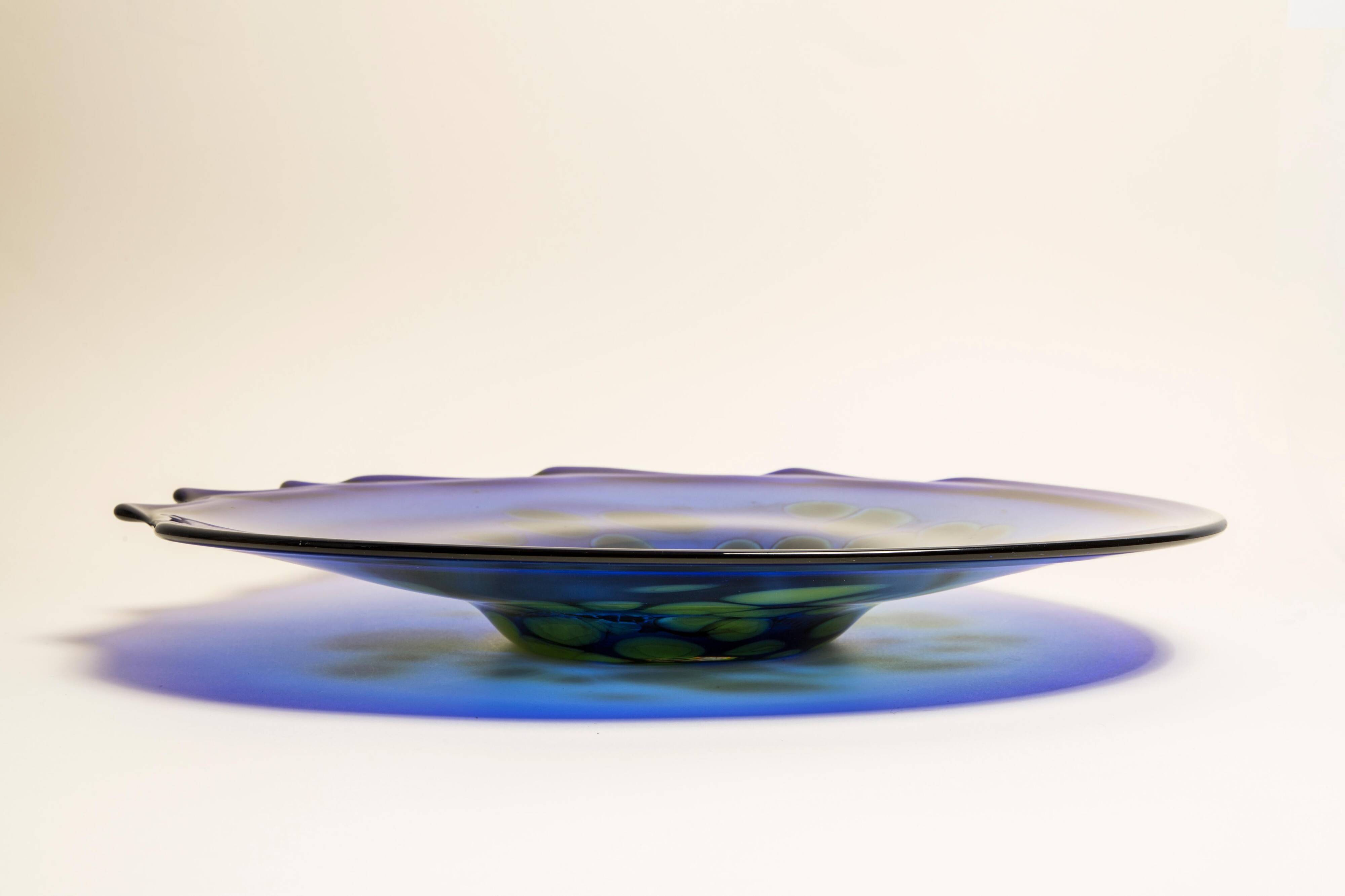 Plat Murano vintage bleue et jaune, Italie, années 1960