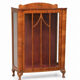 Antique English walnut display cabinet with glass sides in Art Deco style, 30s-40s.