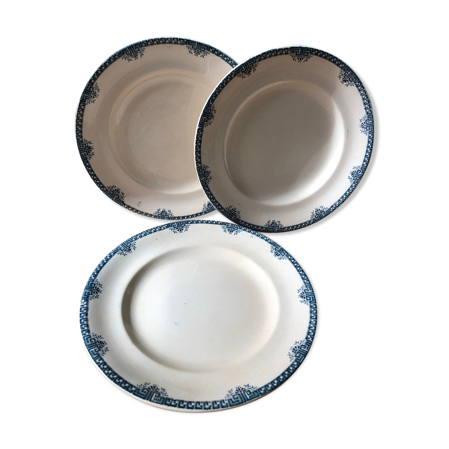 Lot of 3 flat plates 19th model "Athens" Longwy