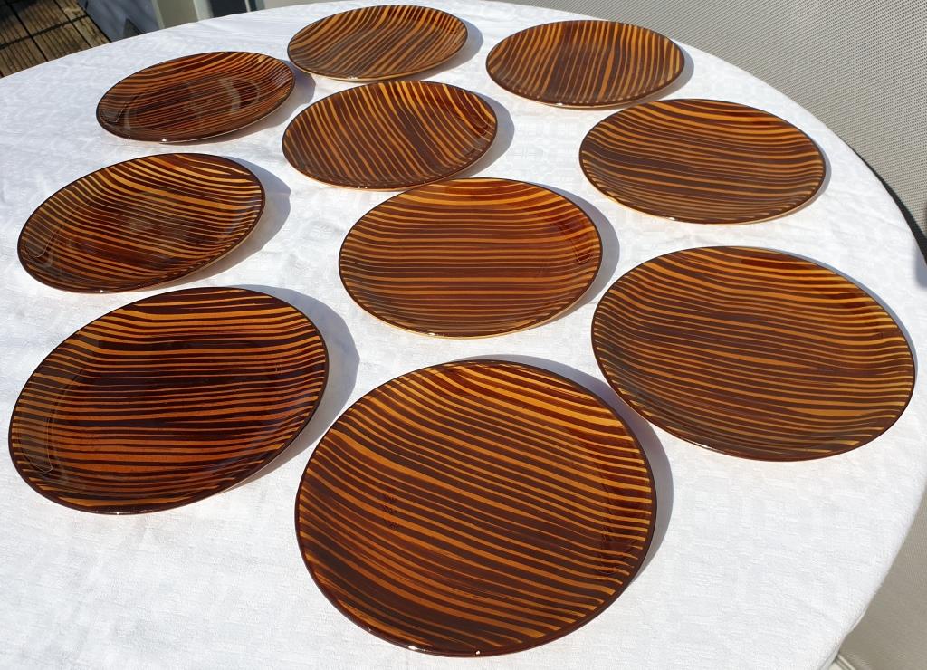 Set 10 plates African Art Deco 1930 Domino Sarreguemines