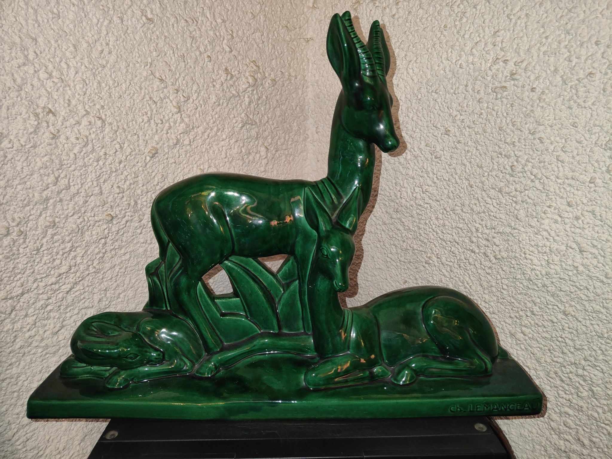 Family of antelopes Faience de Saint Clement by Charles Lemanceau