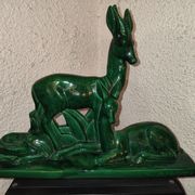 Family of antelopes Faience de Saint Clement by Charles Lemanceau