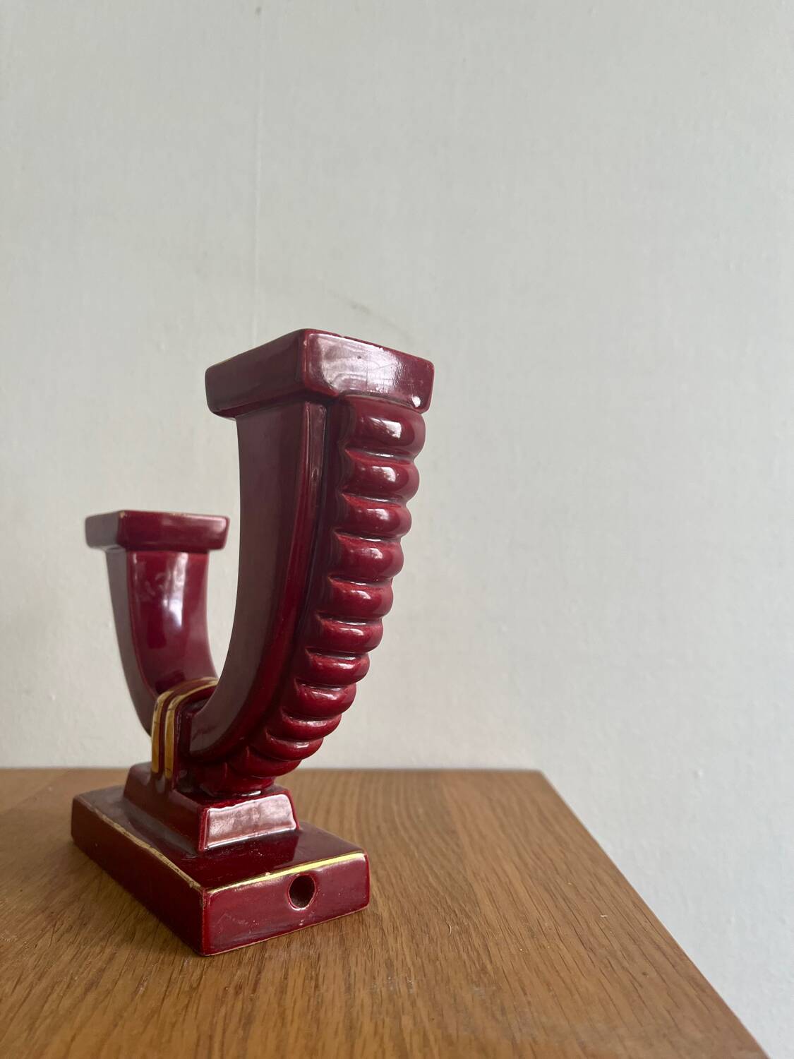 Art Deco red ceramic double candle holder