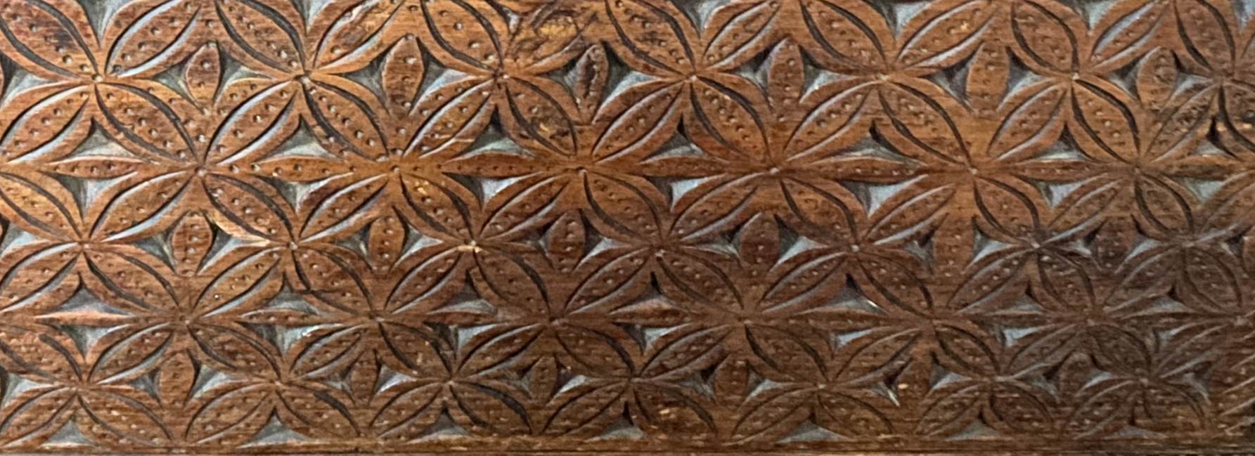 Old wooden chest with carved rosettes regionalism folk art